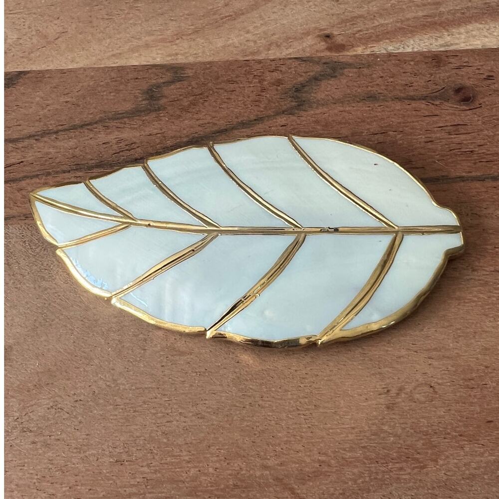 Belt buckle scarf vintage 70's mother of pearl gold leaf statement Artisan Shell